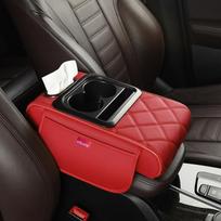 Multifunctional Side Storage Paper Box Increase Height Car Central Cushion Mat Car Accessories Universal Armrest Cover Leather raudona