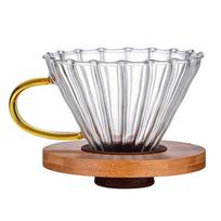 Easy Cleaning Glass Dripper with Wood Base Large Capacity Pouring Over Coffee Filter Tool for Home Use 1
