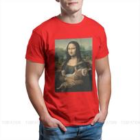 ZX Vintage Alternative Funny Artwork Van Gogh Mona Lisa with Cat Meme Design Men Tshirt Clothes Oversize Cotton Harajuku T Shirt S