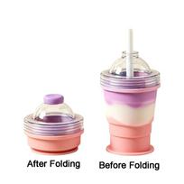 Leak-proof Foldable Ice Ball Cup Food Grade Collapsible Silicone Cup  Summer Essential violetinė rožinė spalva