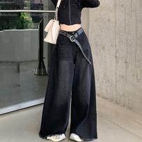 Hot Girl Baggy Jeans Femenina Y2k Street Vintage Washed To Make Old Fried Straight Wide-Leg Denim Pants For Women S juoda