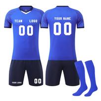 Men's Short Sleeve V Neck Soccer Uniform Set with Shorts and Socks Athletic Teamwear for Training Match School Sports 16 mėlyna