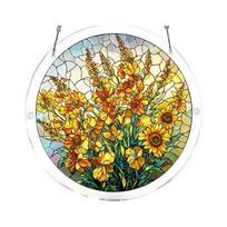 Acrylic Suncatcher Wind Chime Hanging Ornament with Chain Stained Glass Style Round Panel for Home Garden Window Decoration Gift One Size