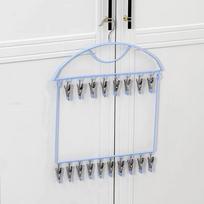 18 Clips Socks Drying Rack Stainless Steel Folding Underwear Drying Clips Space Saving Windproof Hanging Clothes Hanger mėlyna