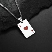 Hip Hop Hipster Playing Card Pendant Necklace, Versatile Stainless Steel Necklace for Men & Women, Fashion Party Jewelry raudona