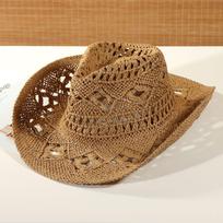 2025 New Western Cowboy Hat Summer Outdoor Travel Visor Straw Hat For Men Women Retro Jazz Cap Sun Protection Beach Hat chaki