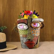 Flower Vase Head Planter Pot Decoration Abstract Face Plant Resin Statue Figurine for Garden black