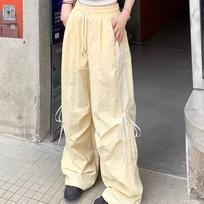 Negabaritinės dryžuotos „Cargo Y2k“ kelnės, moteriškos Harajuku, laisvalaikio mielas lankas, vasarinės plačios kelnės, plonos kelnės Amerikos stiliaus gatvė XL geltona