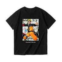 Naruto Shippuden Joint T-shirt Naruto Sasuke Kakashi Uchiba Family Printed Pure Cotton Loose Japanese Short Sleeves Tee S juoda
