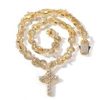 Hip-hop cross eight-character chain zircon necklace light luxury niche design gold-plated boys neck chain jewelry