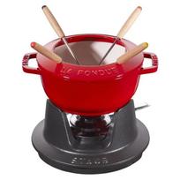 Fondue Set - STAUB - 16 cm - Cast Iron - Cherry - Includes 4 forks and burner