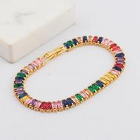 Gold Plated Rainbow Baguette CZ Tennis Bracelet – Luxury Colorful Gemstone Jewelry, Sparkle Gift for Women auksas