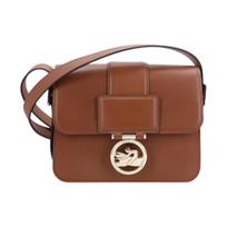 Longchamp Box Trot Series Metal Badge Flap Adjustable Shoulder Strap Calfskin Crossbody Bag Small Women crossbody bag Brown 10174HAU504 Basic Set (Bag+Dust Bag)