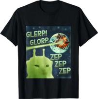 Glerp Glorp Funny Alien Cat Meme, Brainrot Tee, Costume T-Shirt L