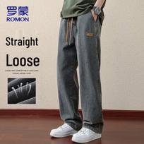 ROMON Men's Loose Fit Straight Wide-Leg Jeans L tamsiai pilka spalva