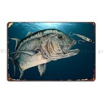 DORA Tin Sign Giant Trevally And Abalone Stick Bait Metal Plaque Poster Party Plaques Living Room Wall Decor Designer Tin Sign Poster 20x30cm（7.8x11.8inch）