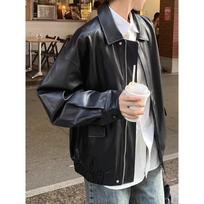 Brown Leather-Like Jacket Women's Hong Kong Style Autumn Winter Loose Fit American Vintage Motorcycle Jacket Top S juoda