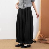 Spring Autumn Flower Bud Wide Leg Pants for Woman Vintage Baggy Lantern Trousers Women Kawaii Ruffled Casual Pant XS juoda