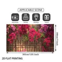 2D Flat Printing Floral Backdrop, Rustic Stone Wall with Bougainvillea Photography Background for Events 47.2x31.5inch/120*80cm