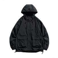 Men's Blue Oversized Hooded Windbreaker Jacket With Cargo Pockets S juoda