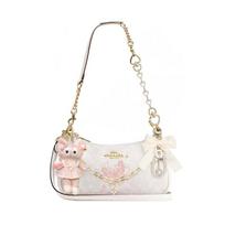 COACH shoulder bag [Customized bag] Teri 25 brand micro-label detachable strap bow silk scarf extension chain printed Deep grass and trees basic style balta