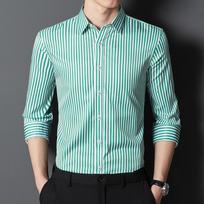 Elastic Spandex Men Striped Shirt Slim Fit Long Sleeve Easy Care Formal Top for Office Business Work Daily Wear Breathable Comfortable 38