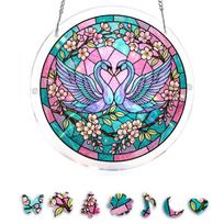 83 Piece Acrylic Suncatcher Window Hanging Panel with Forest Path Design Stained Glass Style Decorative Sun Catcher 19cm Diameter One Size