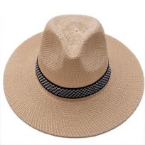 Men Straw Hat Fashion Ribbon Casual Cowboy Jazz Cap Women Male Summer Trendy Beach Sun Hats Solid Color Fedoras Gangster Caps 56-58CM