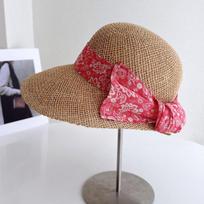 French Luxurious Tie Dye Walnut Flower Silk Bow Fisherman Hat Women Handmade From Rattan Sunshade Cap From Sun 56-58CM raudona