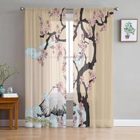 Japoniškas Fudži kalnas Sakura medis Gėlė Tiulinės langų užuolaidos Svetainei Organzos permatoma vualinė užuolaida Miegamajam Virtuvei Namų dekoras W135 x H115cm x1