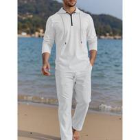 Men's Long-Sleeve Half-Zip Hoodie & Pants Set | Textured Casual Tracksuit with Drawstring S balta