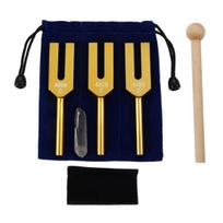 3 vnt. Aliumininis garsinis šakutė su mediniu plaktuku Faux Crystal maišeliu 4096/4160/4225Hz Gydymo instrumentas Garsinė šakutė Joga Meditacija Relaksacijos priedai auksinė