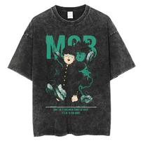 Mob Psycho  Graphic T Shirt Ryuk Manga Print Tshirt Vintage Washed Streetwear Men Women Clothes Pure Cotton Casual Tee Shirt S