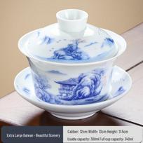Large Blue and White Porcelain Gaiwan