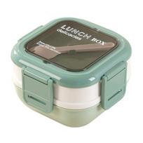 Adult Bento Box Food Grade Stainless Steel Lunch Container Two Stackable Leak-Proof Compartments Microwave Dishwasher Safe Lunch Box Size#Dual Layer žalia