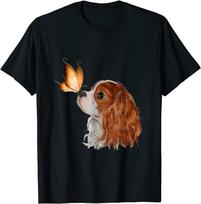 Cavalier King Charles Spaniel and Butterfly  Dog Lover Tshirt Women Clothing Fashion Graphic T Shirts Aesthetic Clothes Summer S