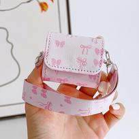 Leather Earphone Cases For Airpods 4 3 Pro3 2 Any Wireless Earphone Headset Bag Protective Cover With Lanyard Luxury Handbag Bag for airpods 1 2 rožinė