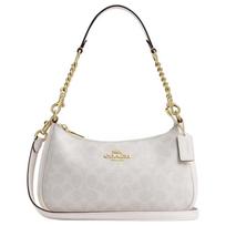 COACH Teri 25 su mikro prekės ženklu, nuimamu peties dirželiu, dirbtinės odos crossbody peties rankinė, vidutinio dydžio, moteriška, kreidos baltumo balta