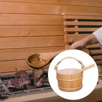 Pinewood Wooden Sauna Bucket with Ladle Handmade Spa Accessory Bucket, (16cm) in Height, (22cm)