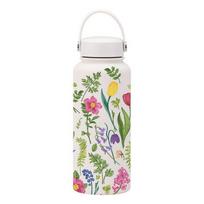 Creative Thermal Water Bottle 1L Stainless Steel Outdoor Insulated Mug Leak-proof Portable Floral Insulated Bottle Kitchenware 1L