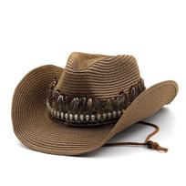 Hand Made Straw Western Cowboy Hat For Women Men Summer Curling Brim Beach Sun Hats Panama Cowgirl Jazz Cap 56-58CM ruda