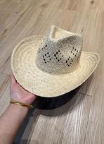 2026 Natural Raffia Straw Cowboy Hat for Women with Pearl Beaded Band Breathable Hollow Western Style Sun Cap for Beach Travel