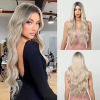 HAIRCUBE Ilgi banguoti perukai Minkštas baltas Omber Highlight sintetiniai perukai moterims Kalėdų vakarėliui Vidurinės dalies karščiui atsparūs perukai