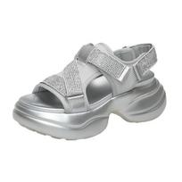 fashion Rhinestone Sports Sandals for Women Shoes Summer Mesh Thick-soled Beach Shoes for Women Casual Shoes Versatile Women's Sandals 35 sidabras