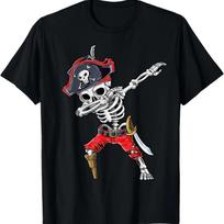Dabbing Skeleton Pirate T Shirt Halloween Kids Jolly Roger T-Shirt S juoda