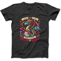 Just A Girl Who Loves Dragons and Books Cute Design Long Sleeve, T-Shirt, Sweatshirt, Hoodie for Men Women Kids Made in Canada Black S įvairiaspalvis