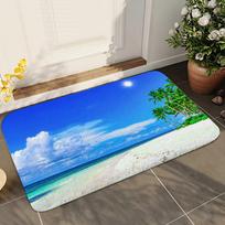 1pc Sunny Green Tree Beach Print Bathroom Absorbent Mats Anti-Slip Mats Home Decor Supplies Carpets Home Kitchen Floor Mats 40x60cm