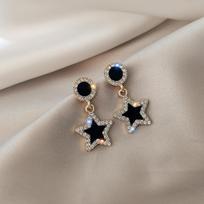 Black Crystal Round Star Drop Earrings for Women Party Geometry Zircon Wholesale Girl Gift