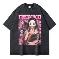 Nezuko T Shirts Vintage Washed Anime KKimetsu No Yaiba Tshirt Oversized Short Sleeve  Demon Slayer Mitsuri Tokitou Tops Tees S
