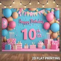 2D Pink Blue 10th Birthday Photography Backdrop Party Decoration Background Cloth 47.2x31.5inch/120*80cm